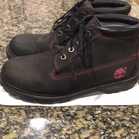 black and pink timberlands